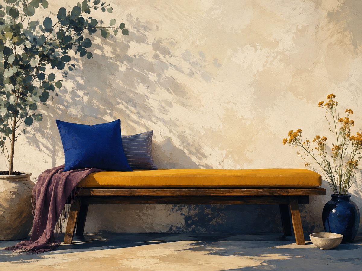 A long bench with a cushion and room to sit.